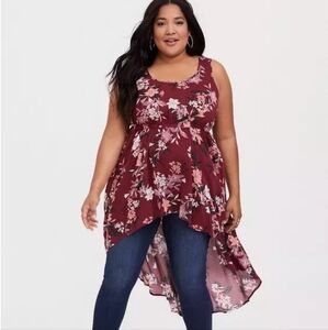 Torrid Babydoll Challis Hi-Low Tank In Peachy Bouquet Women's Size 6X